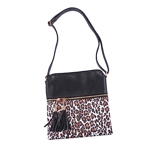 IMIKEYA Leopard Muster Umhängetasche Damen Kontrastfarben Fransen Design Einzelne Schultertasche Crossbody Tasche für Alltag und Outdoor Handtasche mit Lederoptik von IMIKEYA