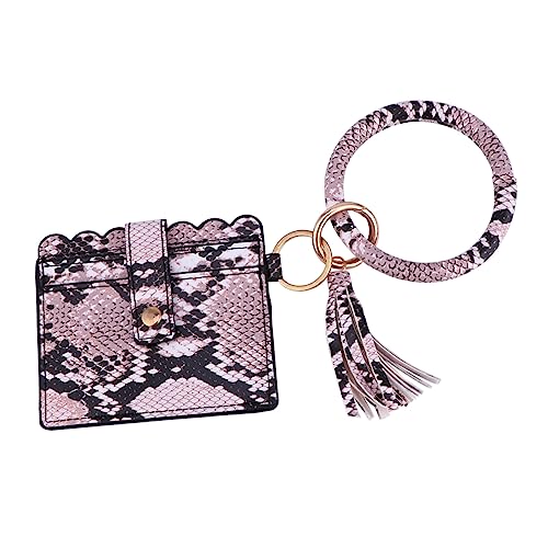 IMIKEYA Leopard Print PU Geldbörse mit Fransen Damen Handgelenk Geldbeutel Kleine Handtasche für Münzen Karten und Schlüssel Clutch für Alltag und Party Rosa Pastellfarben von IMIKEYA