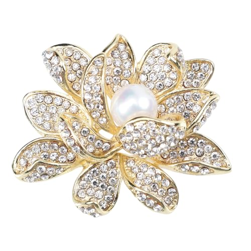 IMIKEYA Lotusblüten Brosche Legierung mit Perlen Anstecknadel für Damen Stilvolles Kleidungszubehör für Anzüge und Kleider für Besondere Anlässe und von IMIKEYA