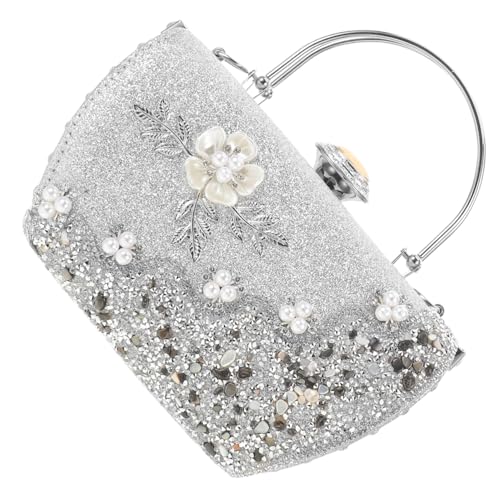 IMIKEYA Luxuriöse Abendhandtasche mit Metallblumen Funkelnden Strasssteinen und Perlen Stilvolle Clutch für Damen Geeignet für Hochzeit Ball Gala und Festliche Partys von IMIKEYA