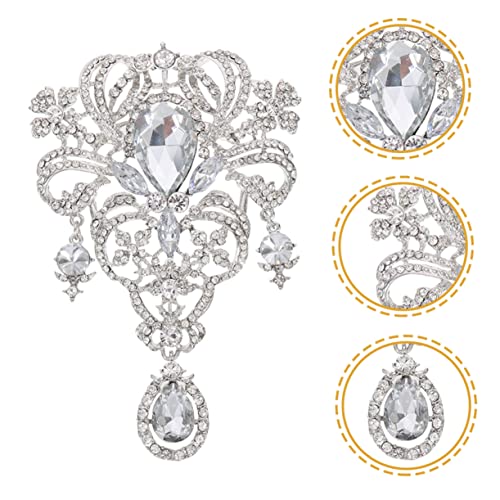 IMIKEYA Luxuriöse Damen Brosche Silberweiß mit Funkelnden Strasssteinen Anstecknadel für Hochzeit Brautmode und Festliche Outfits Modischer Schmuck für Damen Vielseitig Kombinierbar von IMIKEYA