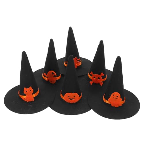 IMIKEYA Mini Hexenhut Deko: 6 Stück Halloween Miniatur Hexenhut zum Basteln - Filz Schwarz kleine Hexenhüte für Flaschenverschluss, Weinflasche, Tischdekoration Festivals, Halloween-Party von IMIKEYA