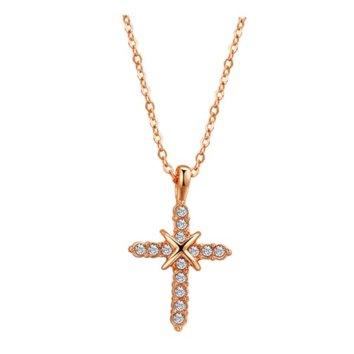 IMIKEYA Mode Kreuz Anhänger Halskette für Damen Filigrane Kette Zirkonia Roségold und Weiß für Partys Büro und Alltag von IMIKEYA