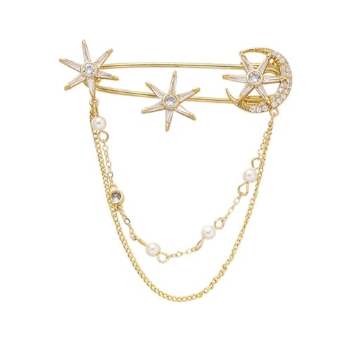 IMIKEYA Moderne Stern Brosche mit Kette Vergoldet Funkelnde Zirkonia Eleganter Lapel Pin für Damen Vielseitiges Schmuckstück für Kleidung Taschen Schals und Accessoires von IMIKEYA