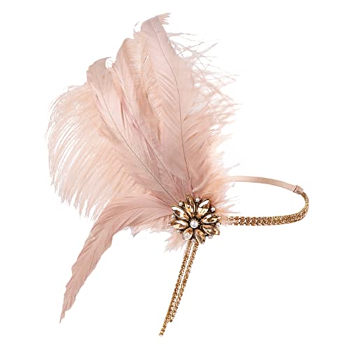 IMIKEYA Nacktes Rosa Flapper Stirnband mit Federn Vintage Haarschmuck für Damen Leichter Strapazierfähiger Kopfschmuck für Tanz Party und Festliche Anlässe von IMIKEYA