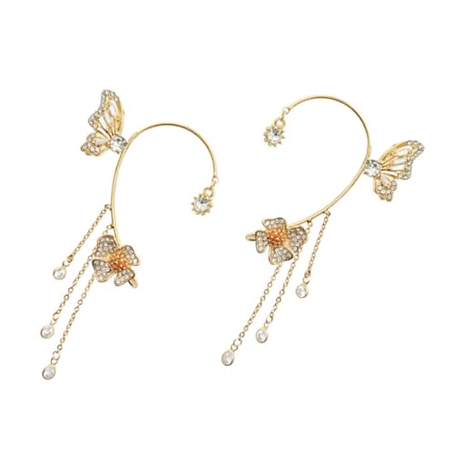IMIKEYA Ohrclips mit Schmetterlings und Quasten Design Glänzende Goldfarbene Ohrklemmen Leichte Schmerzfreie Ear für Damen und Mädchen Elegantes Ohrschmuck für Alltag und Festtagslook von IMIKEYA
