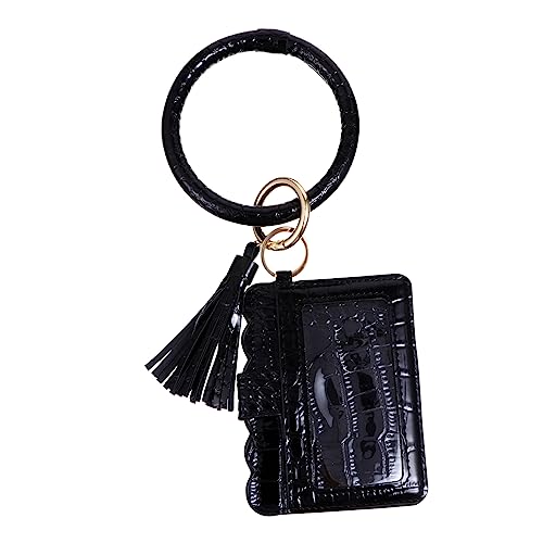 IMIKEYA PU Armband Schlüsselanhänger mit Quaste Kartenetui Damen Handgelenktasche Chic und Multifunktional Schwarz von IMIKEYA