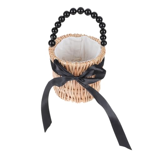 IMIKEYA Pearl Chain Handtasche Damen Kleine Sommer Strohtasche mit Trendiger Perlenkette Handgefertigt Tragbare Strand und Freizeit Umhängetasche für Urlaub Schule und Shopping von IMIKEYA