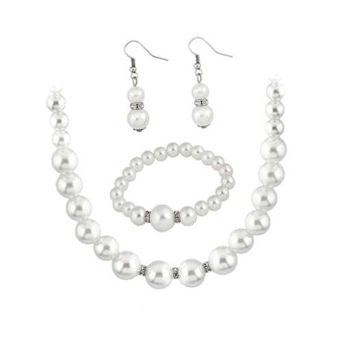 IMIKEYA Perlen Schmuckset Hochzeit Damen Teilig Choker Halskette Ohrringe Armband Leicht Hautfreundlich Elegant Brautschmuck für Feier Alltag von IMIKEYA