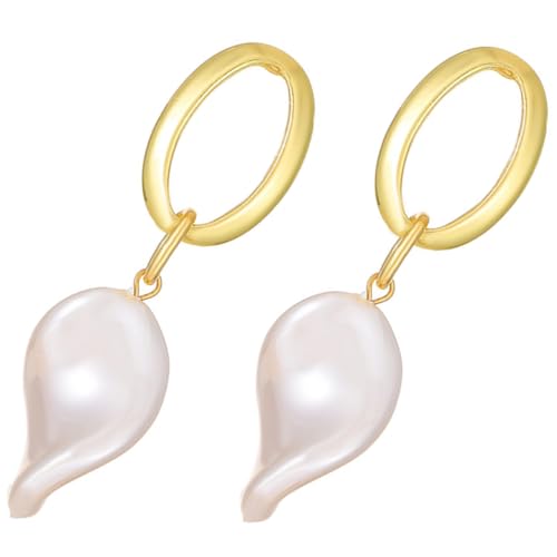 IMIKEYA Perlenohrringe Dangle Tropfen Ohrschmuck Damen Mädchen Lange Baumelnde Creolen mit Barockform für Hochzeit Geburtstag Valentinstag Party und Alltag von IMIKEYA