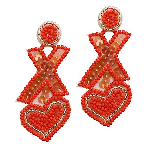 IMIKEYA Perlenohrringe Herzform Leichte Tropfenohrringe für Damen Dangle Ohrringe mit Roten Perlen Schmuckaccessoires für Valentinstag Alltag und Party von IMIKEYA