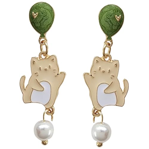 IMIKEYA Tierohrringe Für Damen Perlenohrringe Mit Katzenanhänger Modeschmuck Zum Anhängen Für Sommerstrand Geburtstage Clubs Festivals Verabredungen Hochzeitsfeiern von IMIKEYA