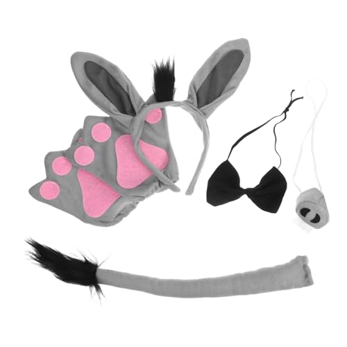 IMIKEYA Plüsch Eselohren Stirnband Kostümset mit Handschuhe Fliege Halloween Tierkopfschmuck Tierkostüm Accessoire Kuschelig Bequem Langlebig für Kostüm und Theaterpartys von IMIKEYA
