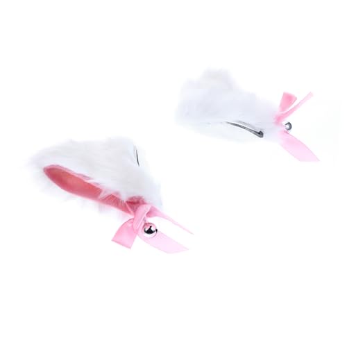 IMIKEYA Plüsch Katzenohren Haarclip Cosplay Kostüm Haarspange Langfell Weiß Rosa Party Zubehör Halloween Karneval Fasching Damen von IMIKEYA