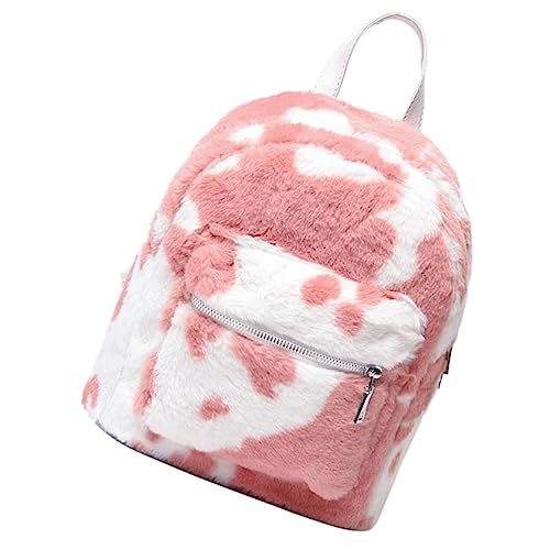 IMIKEYA Plüsch Mini Rucksack Damen mit Kuhmuster Weicher Schulterrucksack für Mädchen Multifunktionaler Kleiner Reise und Alltagstasche Modisch und Vielseitig Einsetzbar von IMIKEYA