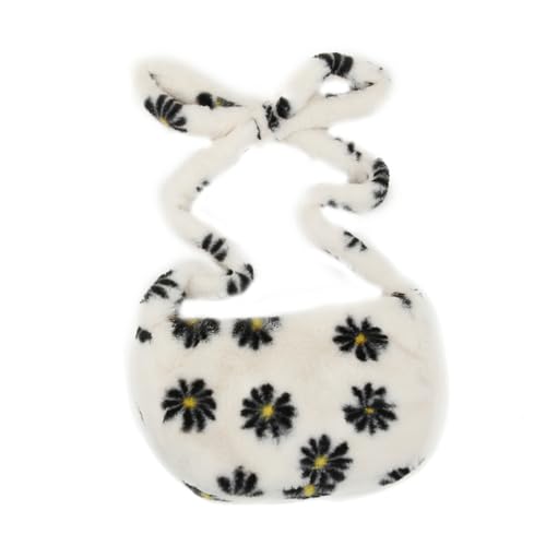 IMIKEYA Plüsch Schultertasche Damen mit Blumenmuster Weiche Crossbody Bag Leichte Umhängetasche für Alltag und Party Vielseitig Tragbare Handtasche Kuscheligem Stoff Modischer Retro Stil von IMIKEYA