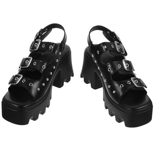 IMIKEYA Punk Nieten Römersandalen Damen Schwarz Großer Blockabsatz Komfortabel Modisch Vielseitig Für Alltag Und Reisen von IMIKEYA