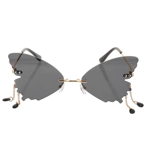 IMIKEYA Randlose Damen Sonnenbrille Schmetterlingsform Übergröße Trendige Partybrille Leichtes PC Material UV Schutz Stilvolle Praktische Langlebige Shades für Frauen von IMIKEYA