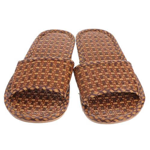 IMIKEYA Rattan Hausschuhe Damen Herren Sommer Slipper mit Flachem Boden Atmungsaktive Bambus Hausschuh für Tägliche Nutzung Leichte Komfortable Zuhause Schuhe von IMIKEYA