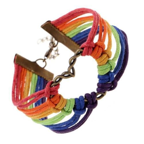 IMIKEYA Stolzschmuck Regenbogen Armband Für Frauen Geflochten Mit Karabinerverschluss Und Herzanhänger Aus Hochwertiger Legierung Verstellbare von IMIKEYA