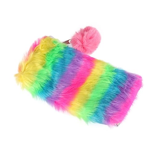 IMIKEYA Regenbogen Plüsch Stift Aufbewahrungstasche Großformatiges Federmäppchen mit Reißverschluss für Studenten Große Kapazität für Schreibwaren und Kosmetik Bunter von IMIKEYA