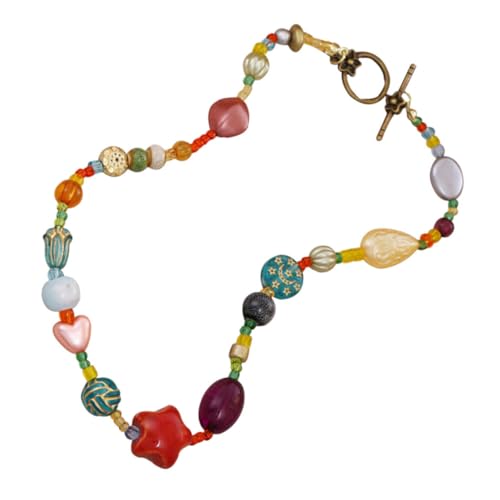 IMIKEYA Stern Halskette Für Damen Mit Bunten Perlen Boho Stil Schlüsselbein Kette Frauen Modische Perlen Halskette von IMIKEYA