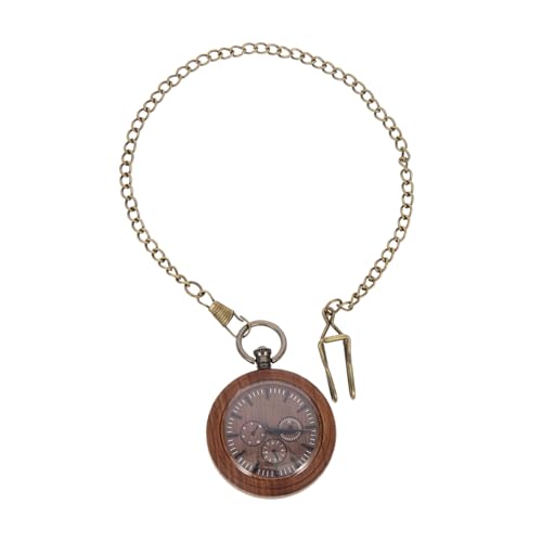 IMIKEYA Holzuhr Taschenuhr Zum Aufhängen Retro-Stil Herren-taschenuhr Mit Kette Dekorative Uhr Aus Holz Batteriebetrieben Langlebig Und Praktisch von IMIKEYA