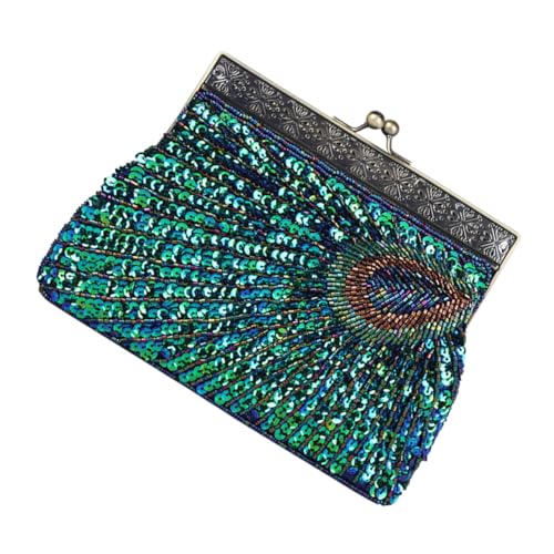 IMIKEYA Retro Pfauenblau Pailletten Clutch Handtasche Damen Abendtasche mit Stickerei Mittlere Kapazität Langlebig für Hochzeit Party Bankett und Festliche Anlässe von IMIKEYA
