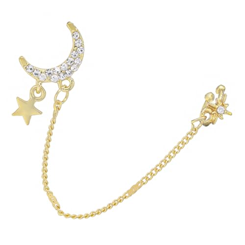 IMIKEYA Rhinestone Ohrclip mit Stern und Mond nicht Durchstochen Ketten Design Ohrhaken Modischer Ohrschmuck für Damen und Vielseitig für Party Hochzeit Alltag von IMIKEYA