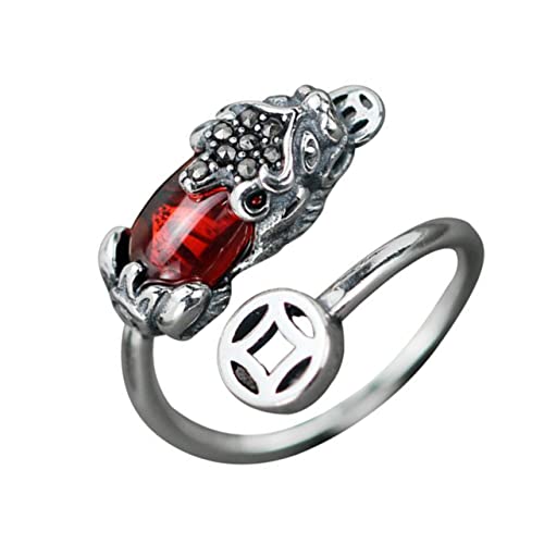 IMIKEYA Persönlichkeit Glücksring Offener Ring Roter Edelstein Nagelring Für Damen Eleganter Strassring Fingernagelring Schmuck Für Partys Und Alltag von IMIKEYA