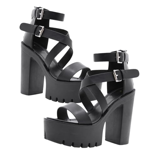 IMIKEYA Römische Damen Sandalen Schwarz Peep Toe Stilvoll Sommer Schuhe Leicht Ausziehbar Bequeme Sohle Modische Offene Zehen Sommerschuhe von IMIKEYA