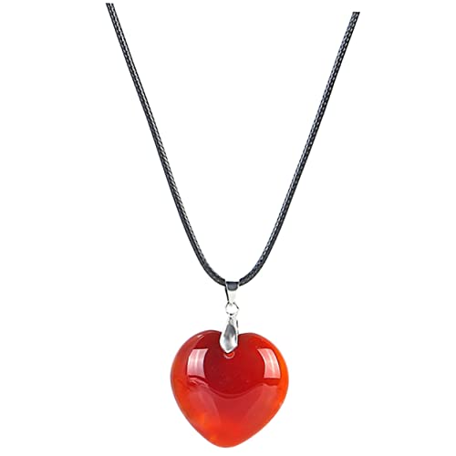 IMIKEYA Roter Achat Herzanhänger Halskette Damen Charm Schmuck Leichtes Material Langlebig Alltag Büro Party Accessoire Elegant Einfaches Design von IMIKEYA