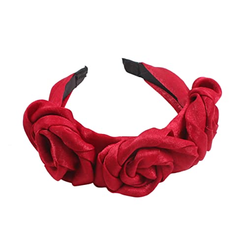IMIKEYA Rotes Stoff Rosenstirnband Damen Haarreif Blüten Haarband Party Modeaccessoire Alltagsschmuck von IMIKEYA