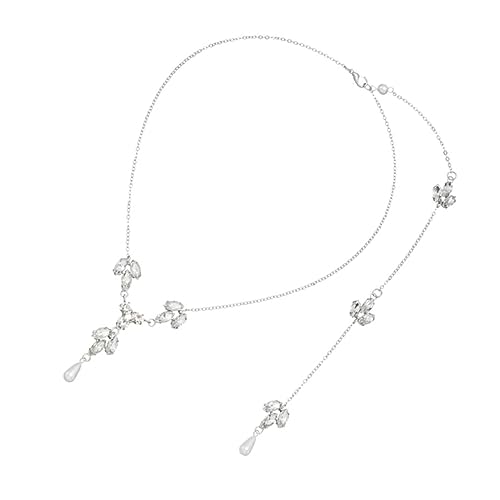 IMIKEYA Rückenkette Damen Silber Perlenkette Hochzeitskette Mit Anhänger Für Party Geburtstag von IMIKEYA
