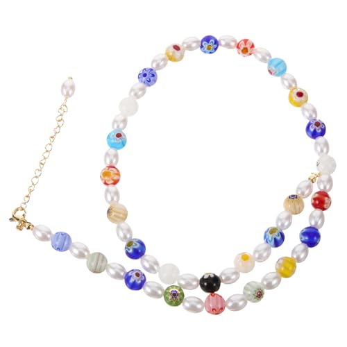IMIKEYA Damen Perlen Halskette Runde Kunstperlen Choker Leicht und Hautfreundlich Trendiger Schmuck für Teenager für Alltag und Besondere Anlässe von IMIKEYA