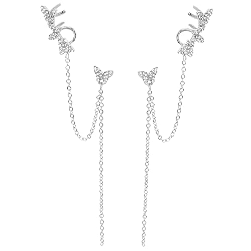 IMIKEYA Schmetterling Ohrclips mit Quasten und Funkelnden Strasssteinen Ohr für Damen Ohrhänger für Alltag Hochzeit und Party Links Rechts von IMIKEYA
