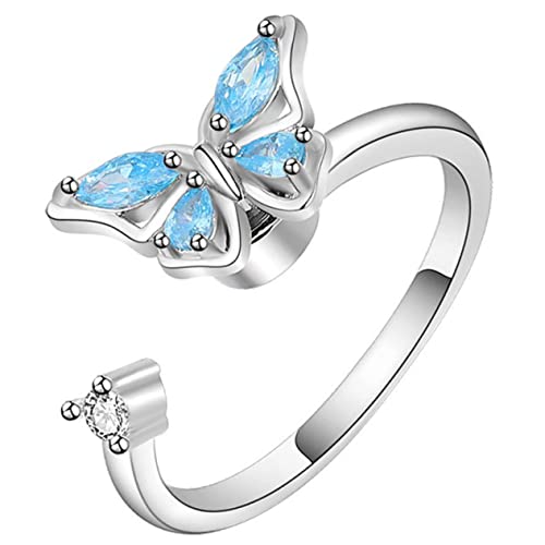 IMIKEYA Verstellbarer Schmetterlingsring Für Damen Kristallschmetterlingsring Offener Ring in Weißgold Optik Eleganter Schmuck Für Partys Und Besondere Anlässe Zartes Design Für von IMIKEYA