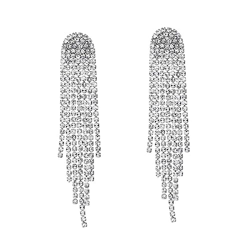 IMIKEYA Silberne Strass Quasten Ohrringe Damen Lange Anhänger Hautfreundliche Minimalistisches Design Eleganter Brautschmuck für Hochzeit Party und Alltag von IMIKEYA