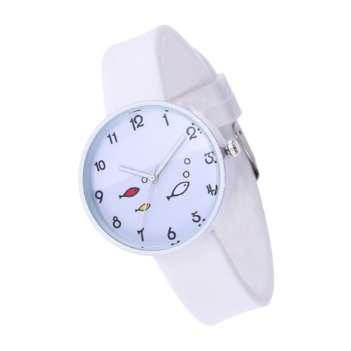 IMIKEYA Silicone Student Watch Weiß Casual Quarzuhr Verstellbares Armband Cartoon Fisch Motiv Mädchen Uhr Alltag Party Schule von IMIKEYA