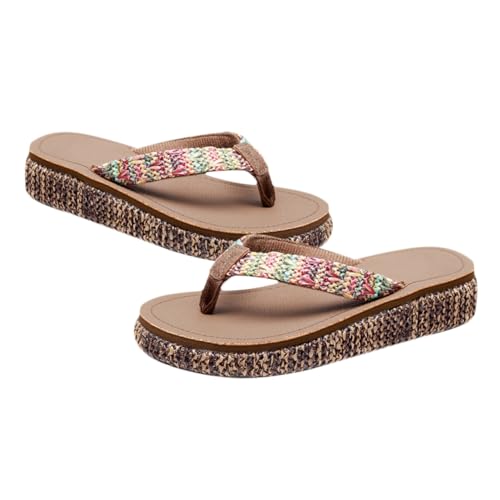IMIKEYA Sommer Damen Wedgeslipper mit Rutschfester Sohle Atmungsaktiv Dicke Laufsohle Modische Strand und Hausschuhe für Frauen Bequeme Sandalen für Alltag und Urlaub Dunkelbraun von IMIKEYA