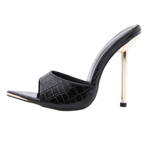 IMIKEYA Spitze High heel Sandalen Damen Sommer Slippers mit Dünnem Absatz Modische Schwarze Party Schuhe Bequeme und Stabile Festliche Schuhe für Innen und Außen von IMIKEYA