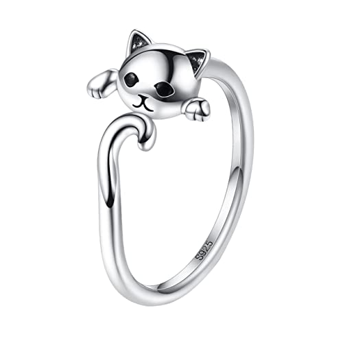 IMIKEYA Sterling Silber Damenring mit Niedlichem Katzenmotiv Verstellbarer Offener Finger Schmuck Hautfreundlich Modisches Accessoire für Alltag und Festtage von IMIKEYA