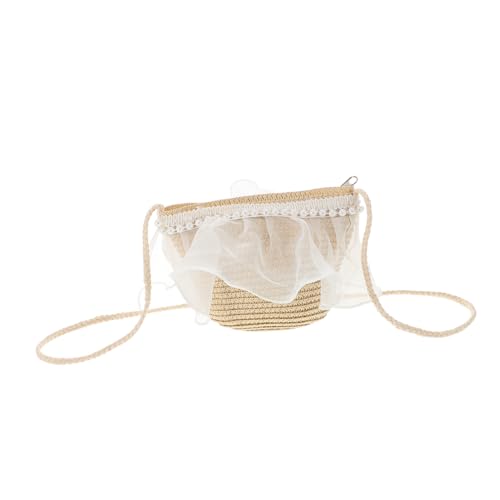 IMIKEYA Strandtasche Mädchen Strohgeflecht Tote Bag mit Imitationsperlen Leichte Umhängetasche für Sommer Vielseitige Beach Bag für Kleine Crossbody Tasche von IMIKEYA