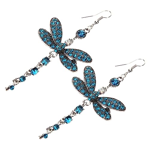 IMIKEYA Strass Ohrstecker Damen Libellen Design mit Funkelnden Kristallen Dangle Ohrhänger für Frauen und Teens Leicht und Elegant für Alltag und Party Blaue Schmuckaccessoires von IMIKEYA