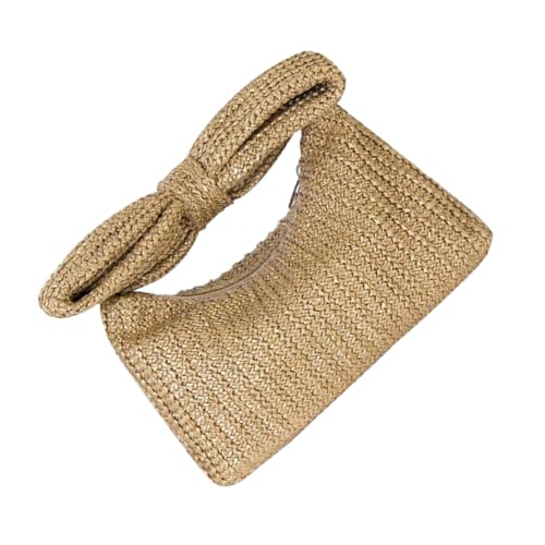 IMIKEYA Gewebte Stroh Clutch Handtasche Für Damen Urlaubstasche Mit Schleifendekor Outdoor-tasche Für Strand Picknick Und Reisen Praktische Aufbewahrungstasche von IMIKEYA