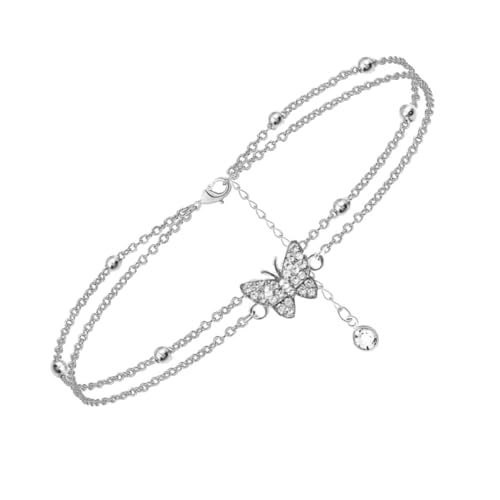 IMIKEYA Stylische Doppellagige Fußkette mit Funkelnden Zirkonia Schmetterlingsanhängern Verstellbar Leichter Schmuck für Damen Passend für Sommer Strand und Alltag Modische Fußdekoration von IMIKEYA