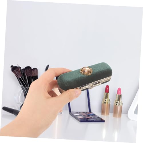 IMIKEYA Tragbarer Lippenstift Organizer mit Knopfverschluss Stilvolle Kosmetiktasche Grünem Samt mit Quadratischem Strass Praktischer Lippenstifthalter für Reisen Camping und Alltag von IMIKEYA