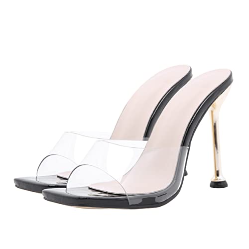 IMIKEYA Transparente Damen Slippers mit Hochglänzendem PVC Eleganter High Heel Sandalen Modisch und Atmungsaktiv Langlebig und Hautfreundlich für Sommer und Alltag Schwarz von IMIKEYA