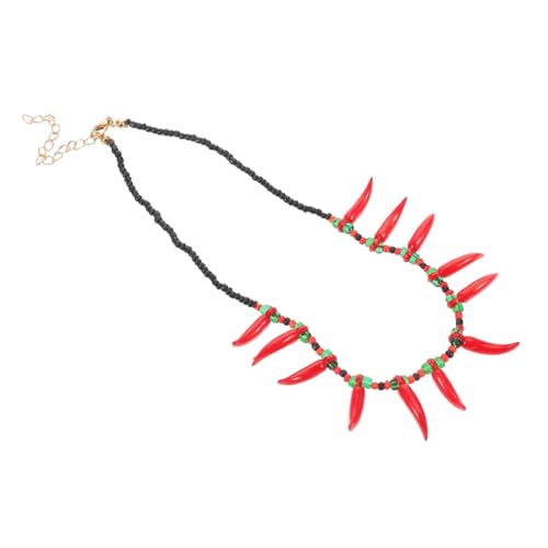 IMIKEYA Chili Halskette mit Perlen Trendiger Chili Pfeffer Anhänger Rote Perlenkette für Damen Mehrfarbiges Halsschmuck Accessoire Universeller Schlüsselbeinschmuck für Partys von IMIKEYA