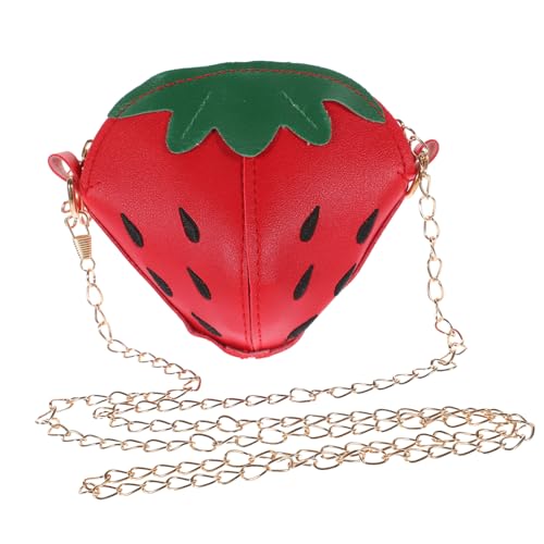 IMIKEYA Erdbeertasche Umhängetasche für Mädchen Kinder Clutch mit Kette Niedliches Erdbeerdesign Reißverschluss Vielseitige Schultertasche von IMIKEYA